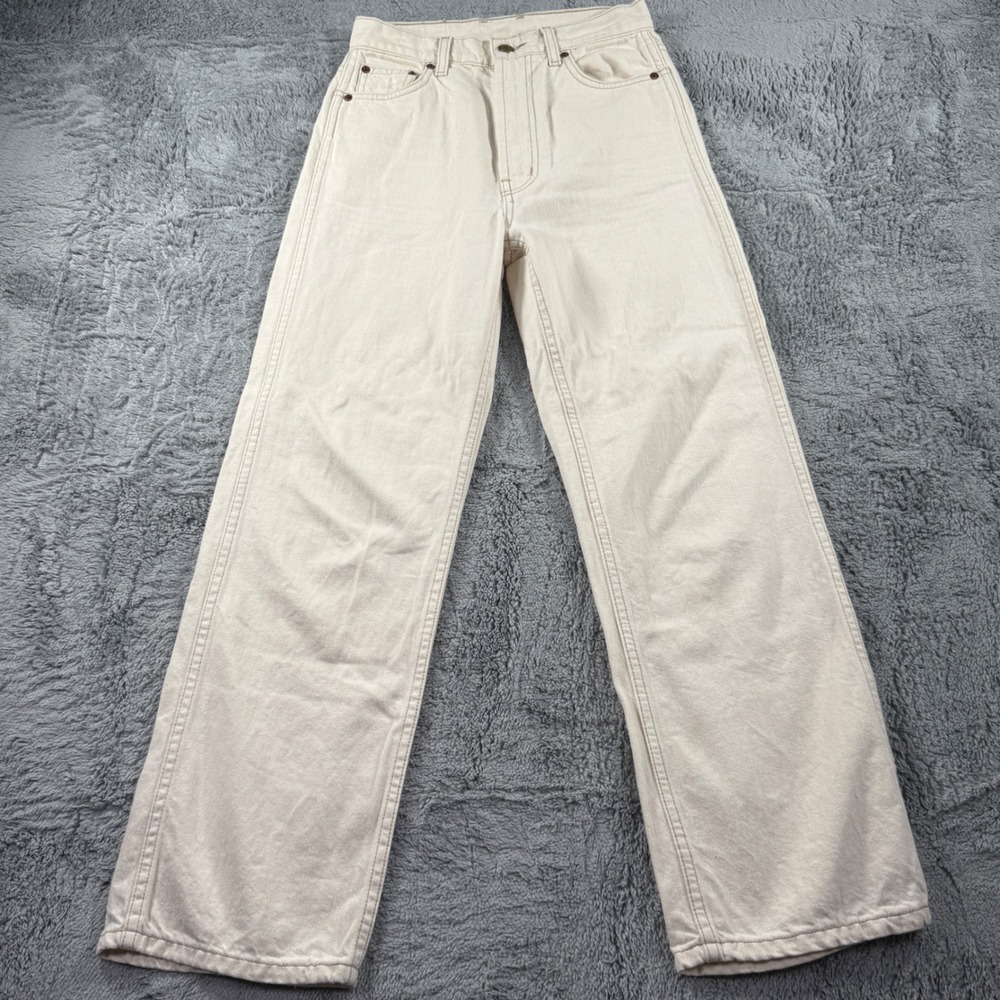 B Sides Blue Jean Womens 25 Cream Off White High Waisted Wide Leg Cotton Jeans